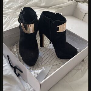 Aldo Black Heeled Boots with Gold Accent